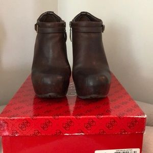 Guess Dark Brown Leather Graciale Booties Size 6.5